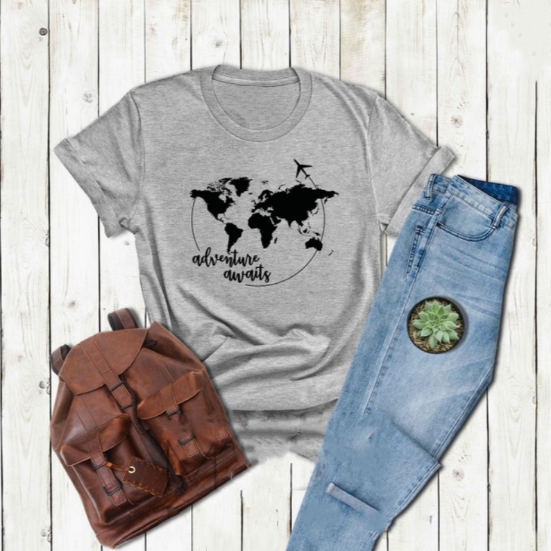 Vacation Travel Lover Adventure Awaits Printed T-shirt