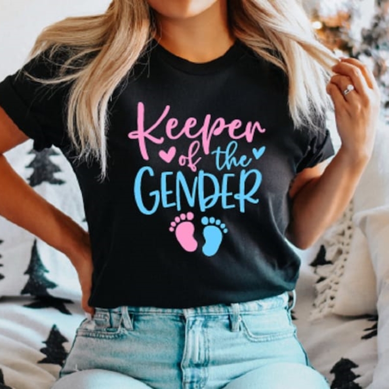 Mother's Day Gender Reveal Keeper Of The Gender Printed T-Shirt