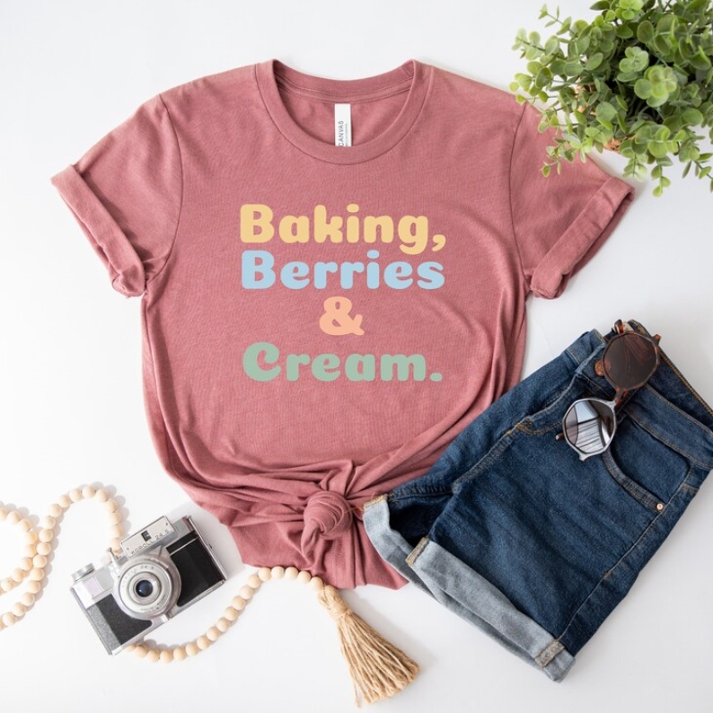 Foodie Food Lover Baking Berries And Cream Printed T-shirt