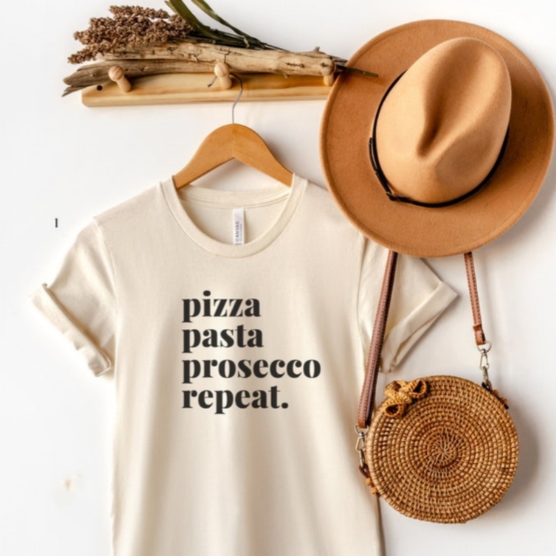 Foodie Food Lover Pizza Pasta Prosecco Printed T-shirt