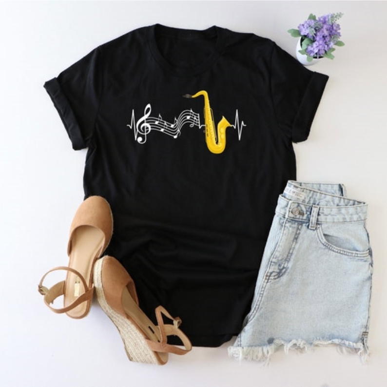 Jazz Music Festival Saxophone Heartbeat Music Lover T-shirt 
