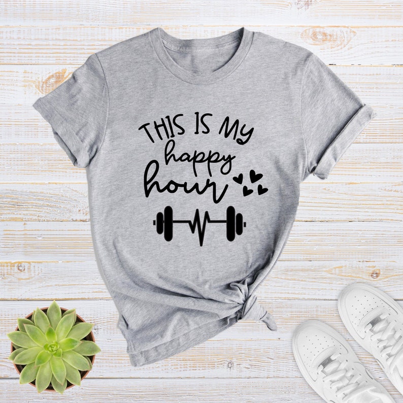 This Is My Happy Hour Funny Gym Workout Printed T-shirt