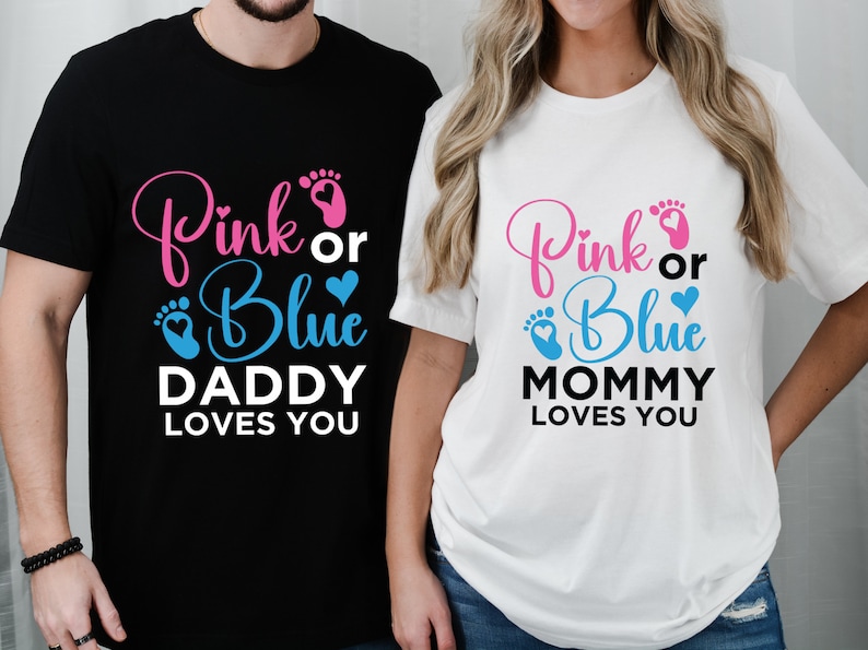 Pink Or Blue Mommy Daddy Loves You Mother's Day Gender Reveal T-Shirt