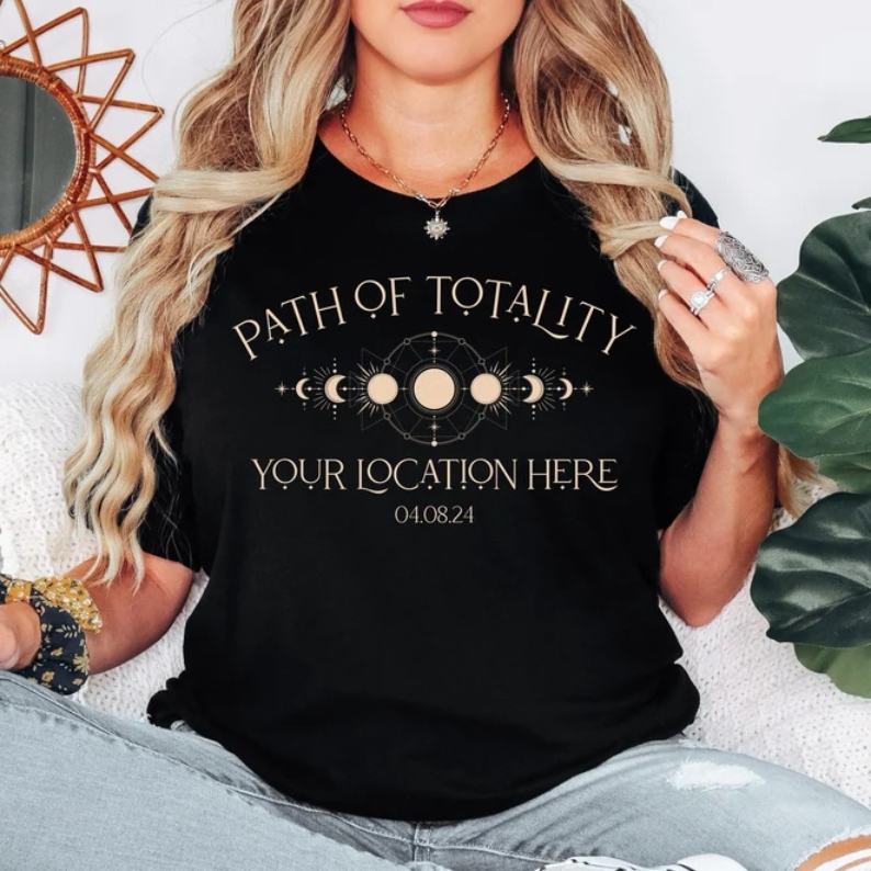 2024 Solar Eclipse Path of Totality Astronomy Lover Location Custom Made T-shirt