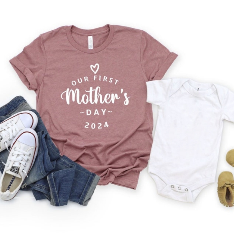 First Mother's Day 2024 Printed T-shirt 