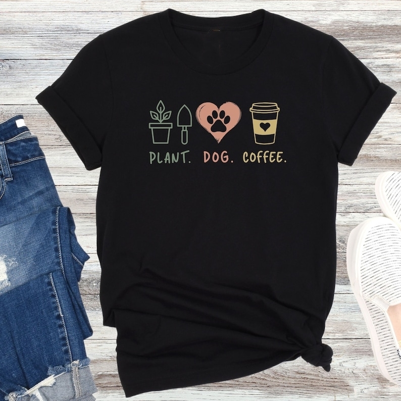 Plant Dog Coffee Gardening Plant Lover Printed T-shirt 