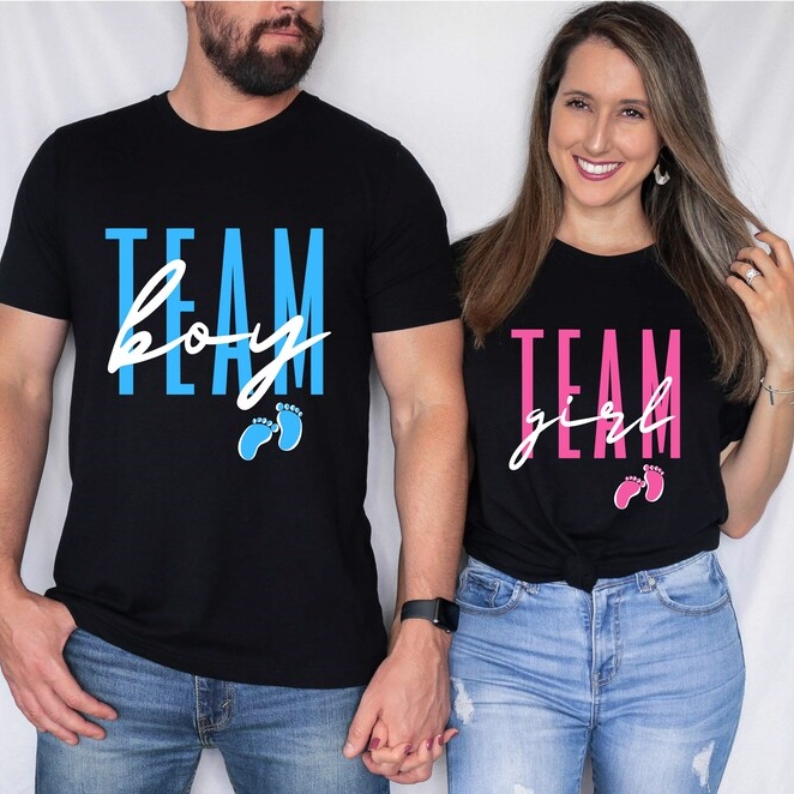 Team Boy Team Girl Mother's Day Gender Reveal Printed T-Shirt