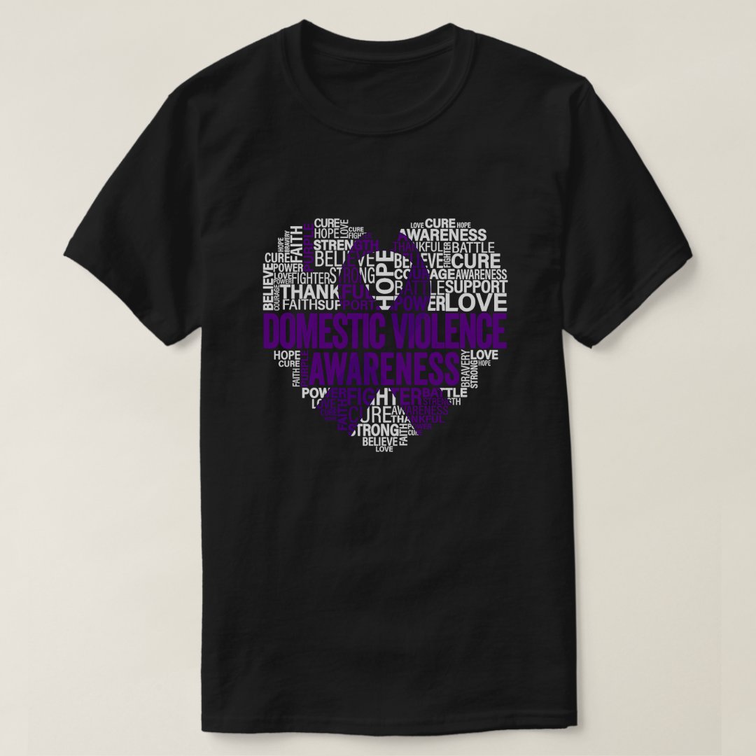 Purple Ribbon Heart Love Domestic Violence Awareness T-Shirt