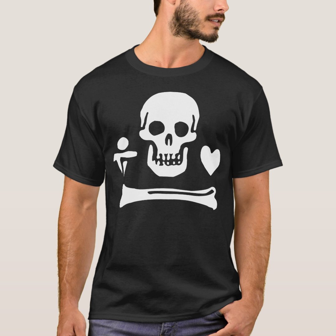 Skeleton Heart Captain Pirate Printed T-Shirt