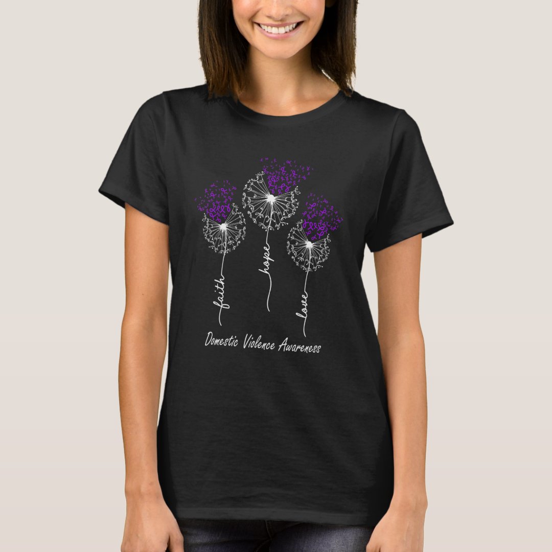 Domestic Violence Awareness Faith Hope Love Printed T-Shirt