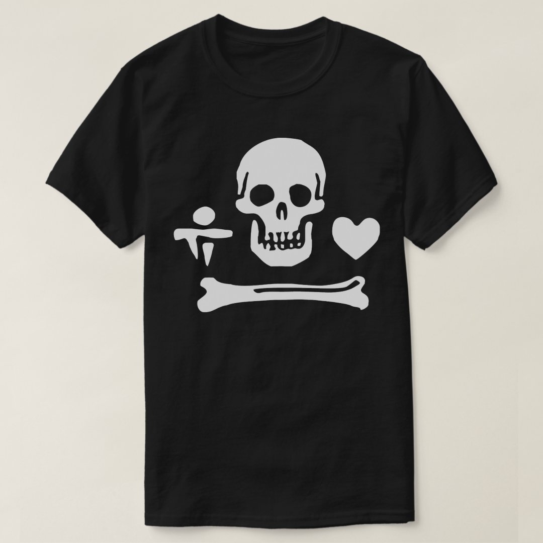 Skeleton Heart Captain Pirate Printed T-Shirt