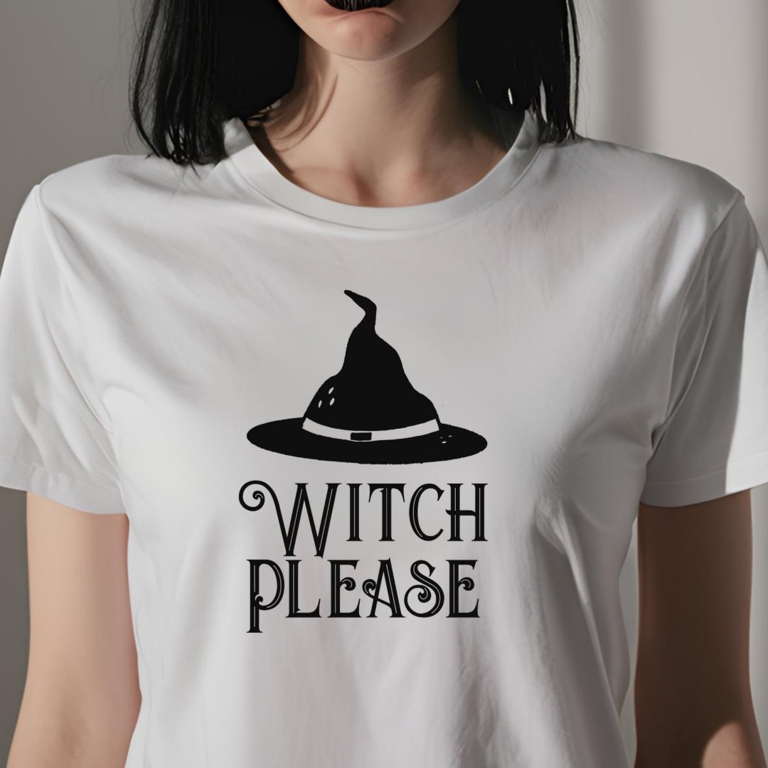 Halloween Witch Please Witch Hat Printed T-Shirt