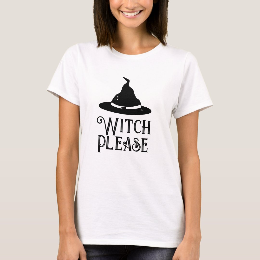 Halloween Witch Please Witch Hat Printed T-Shirt