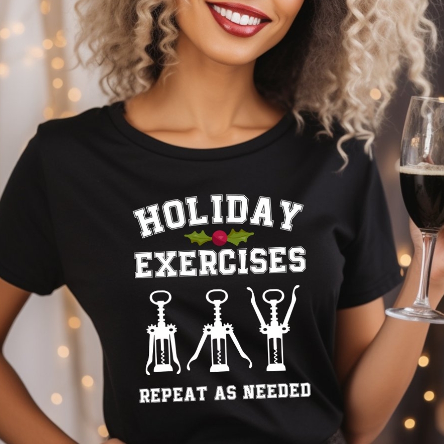 Christmas Holiday Exercises Repeat As Needed Funny Festival T-Shirt