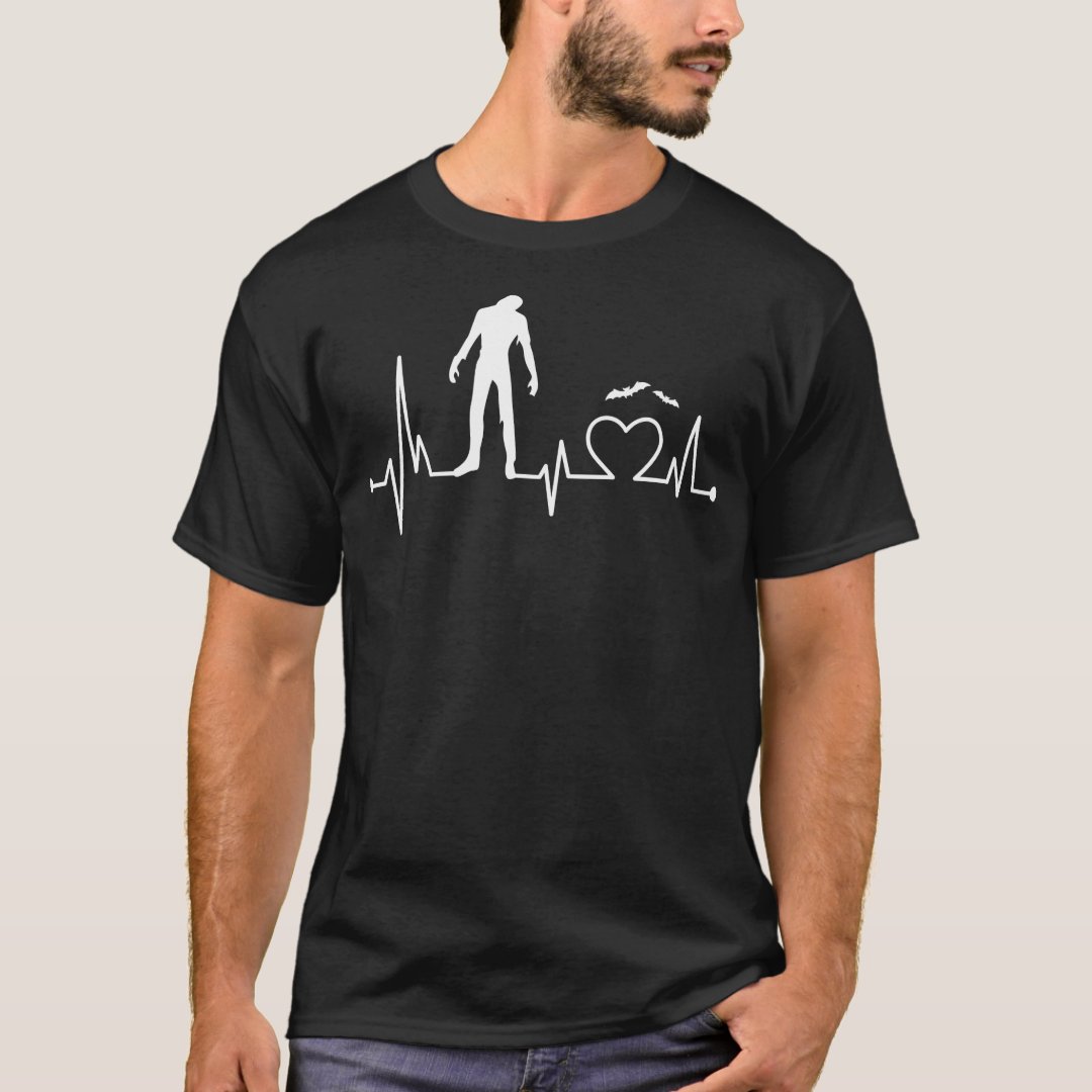 Zombies Heartbeat Halloween Printed T-Shirt