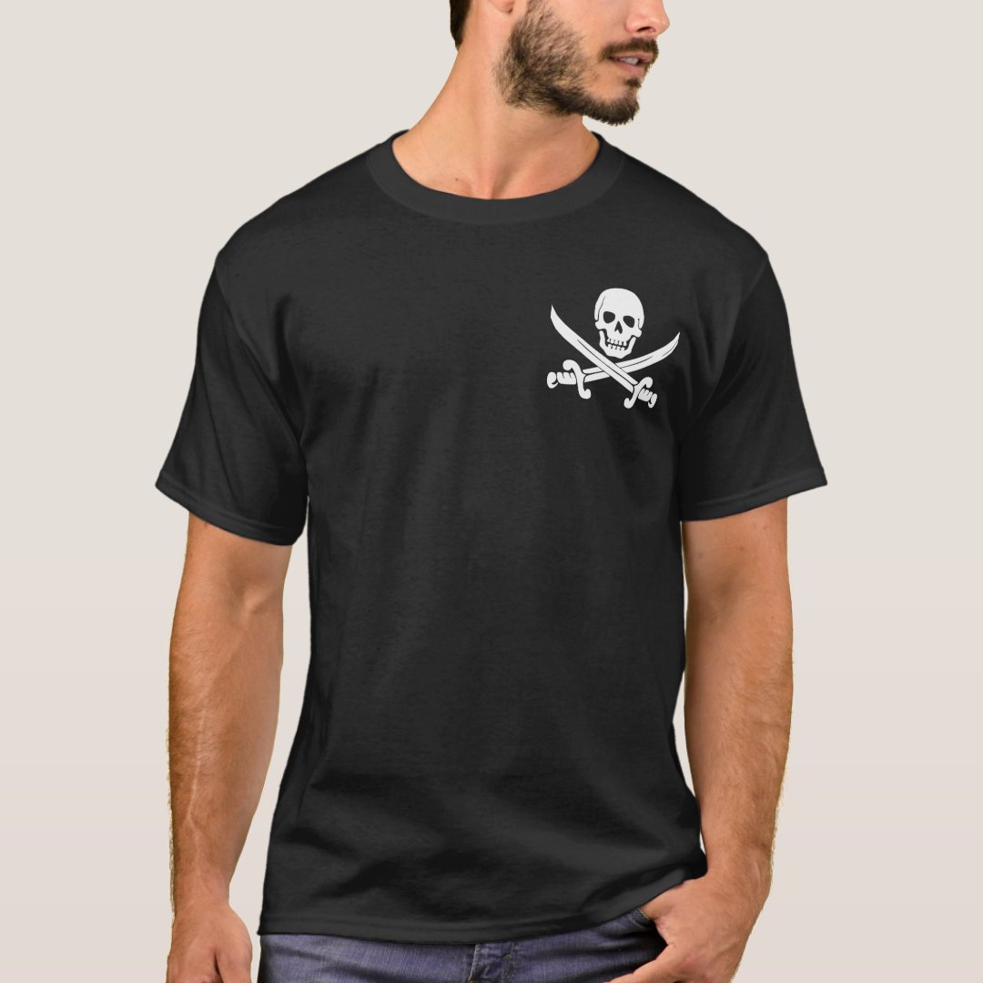 Cross Sword Skeleton Captain Pirate Printed T-Shirt
