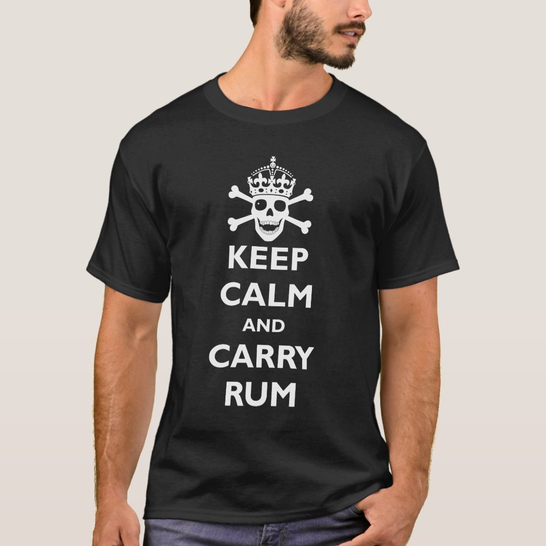 Captain Pirate Keep Calm And Carry Rum Printed T-Shirt