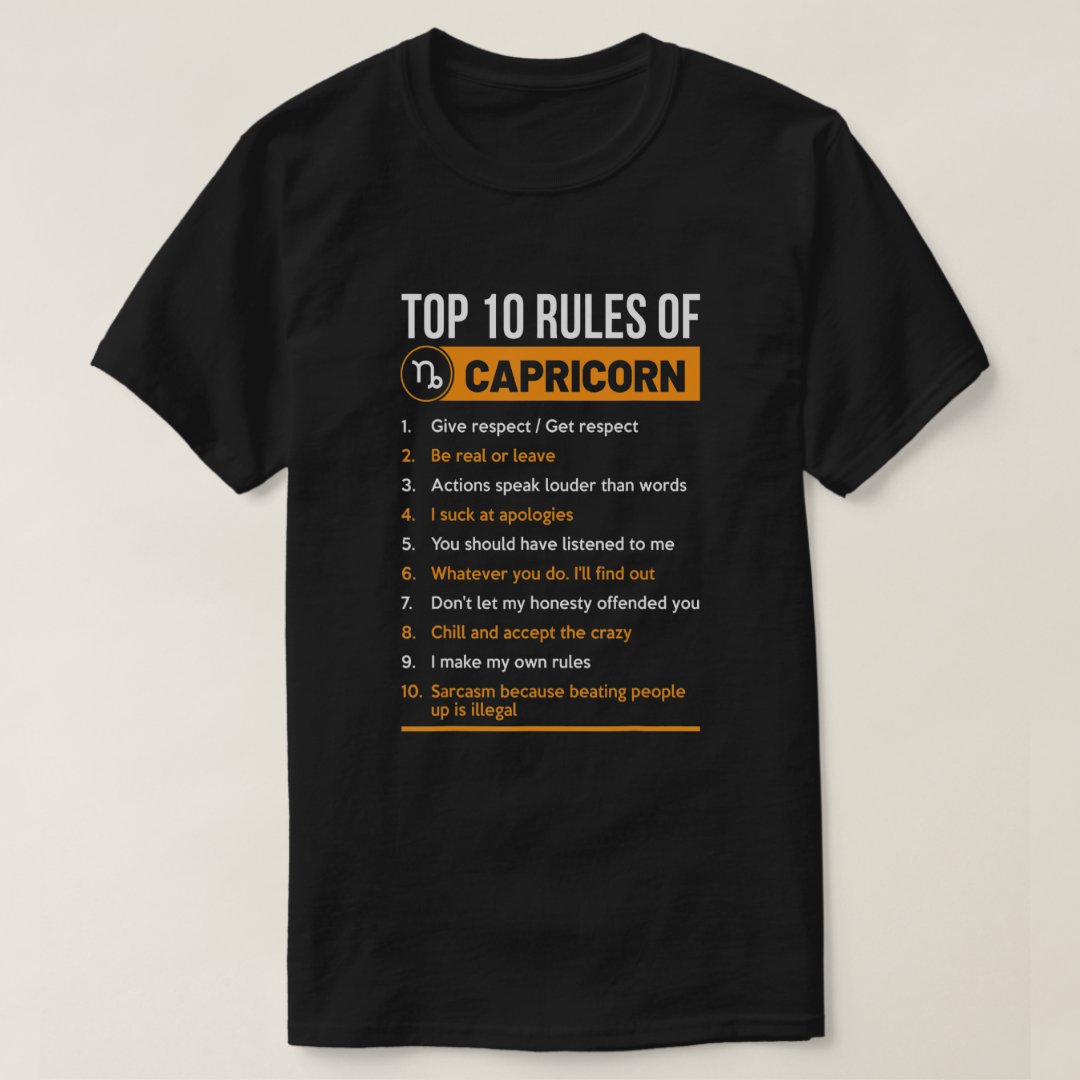 January Birthday Top 10 Rules Of Capricorn Zodiac Astronomy Gift T-Shirt