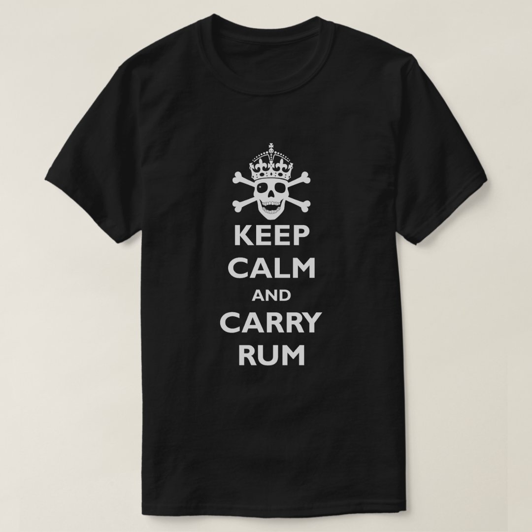 Captain Pirate Keep Calm And Carry Rum Printed T-Shirt