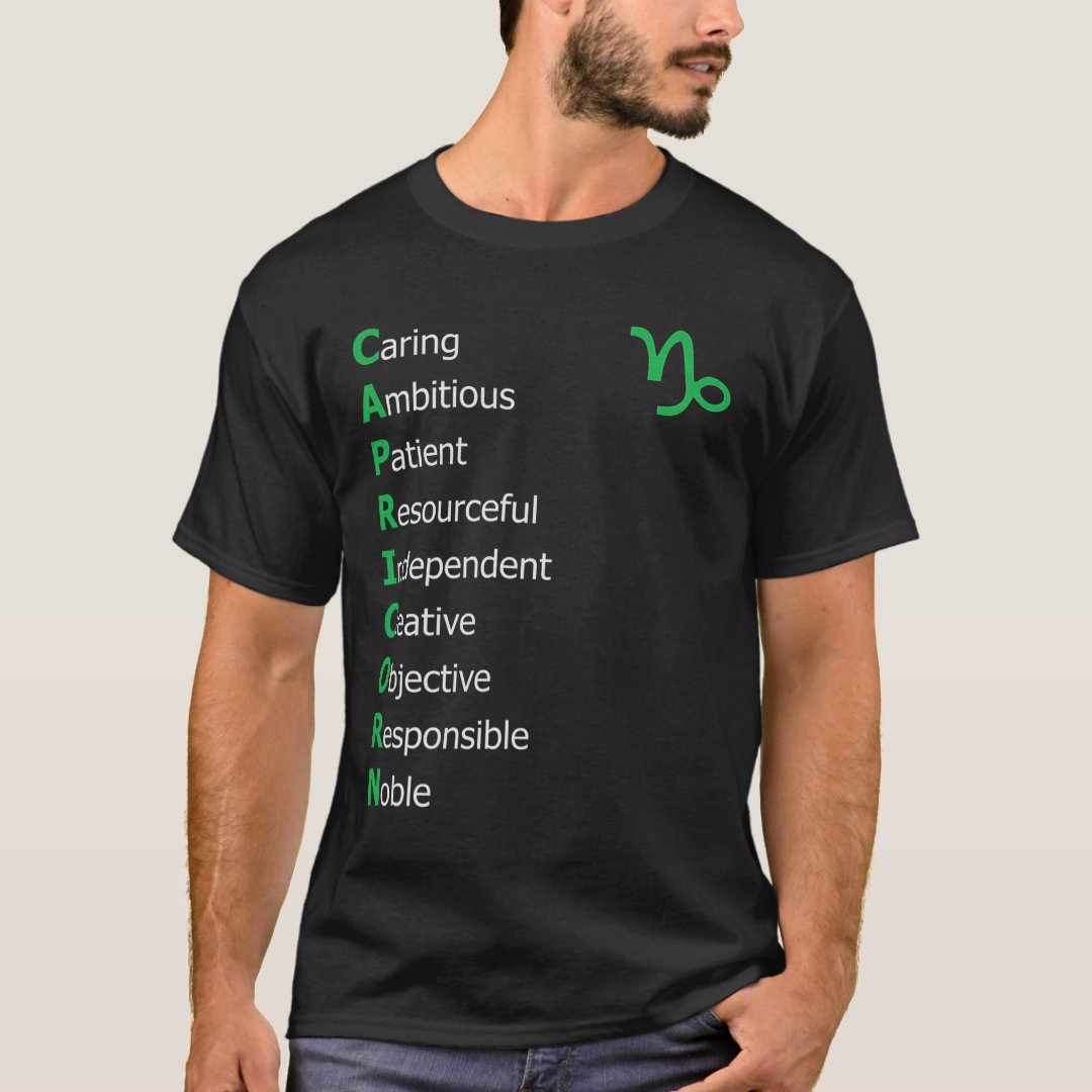 Capricorn Adjective First Letter Birthday Zodiac Gift T-Shirt