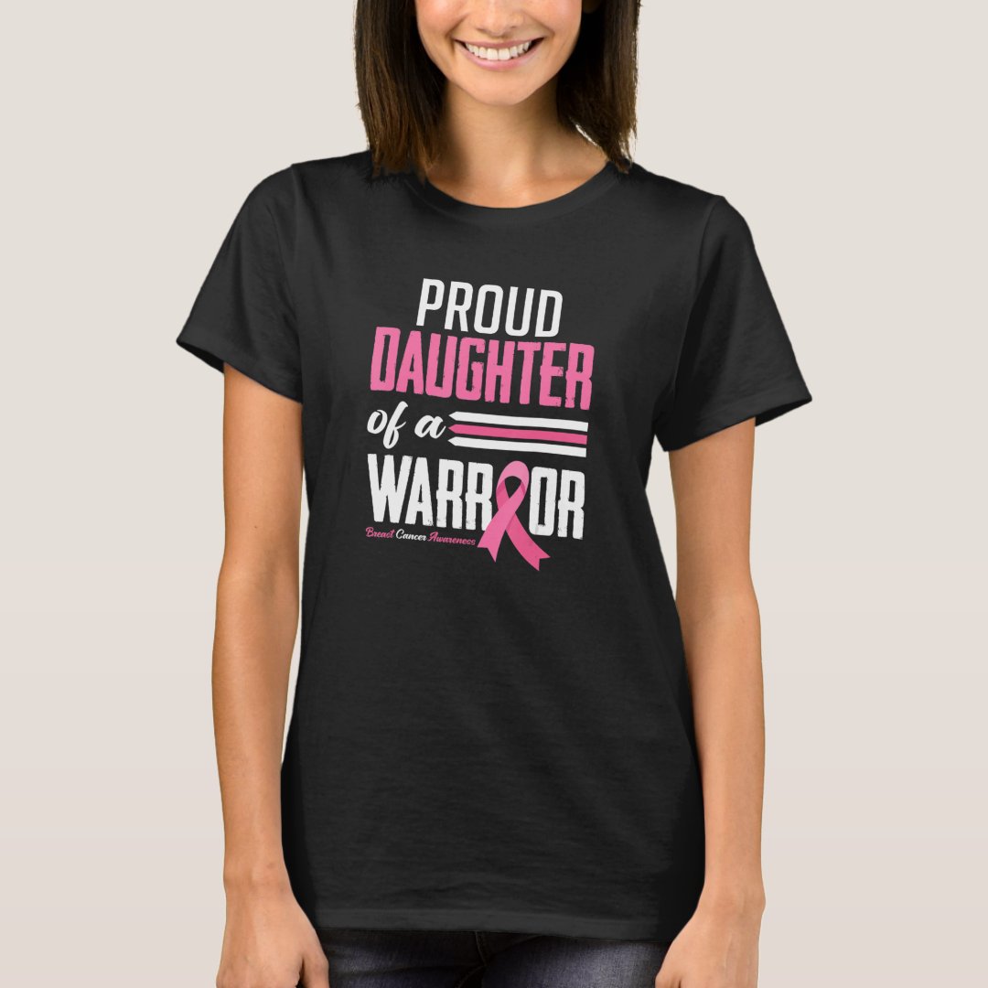 Breast Cancer Awareness Proud Daughter Of A Warrior Mom Printed T-Shirt