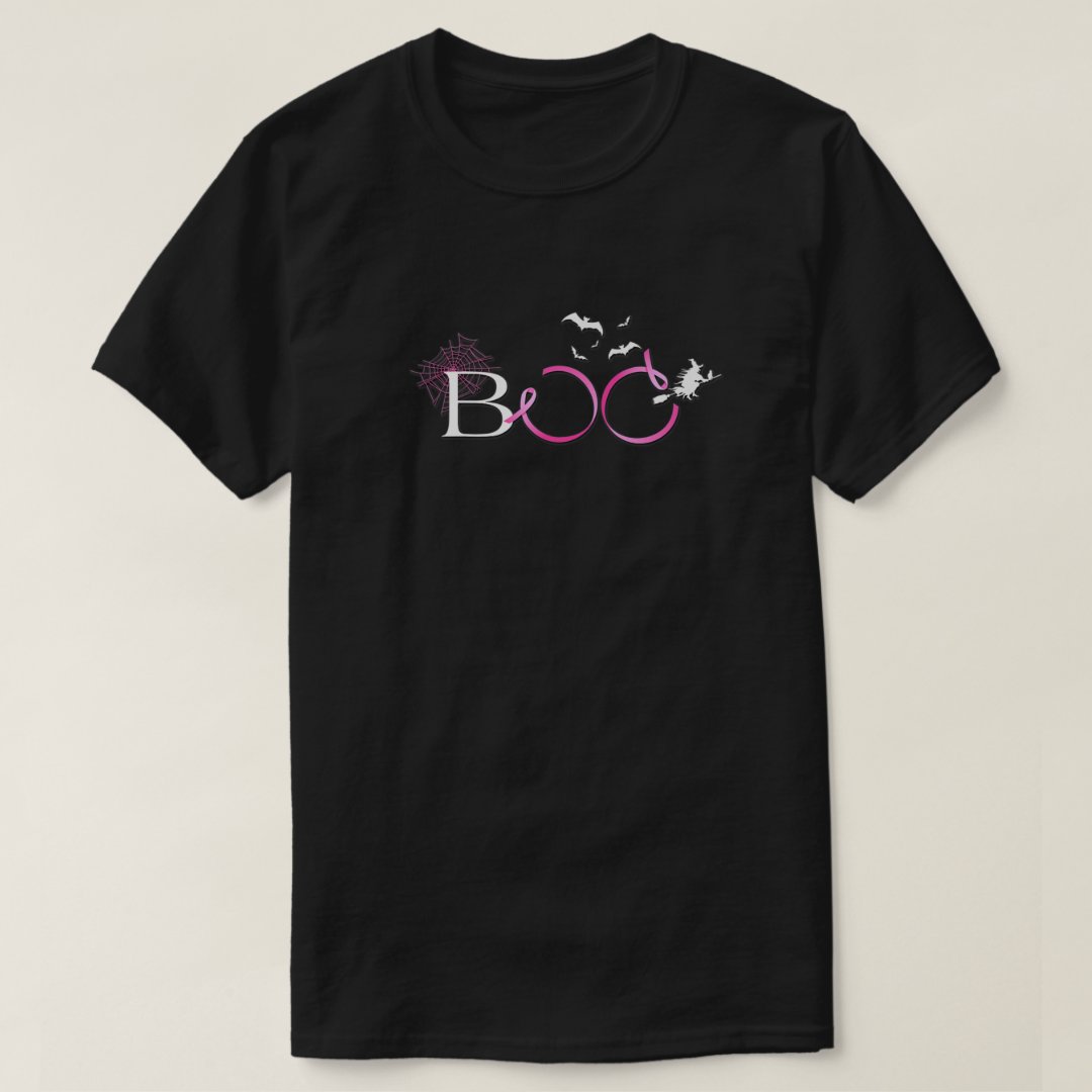 Boo Halloween Breast Cancer Awareness Printed T-Shirt