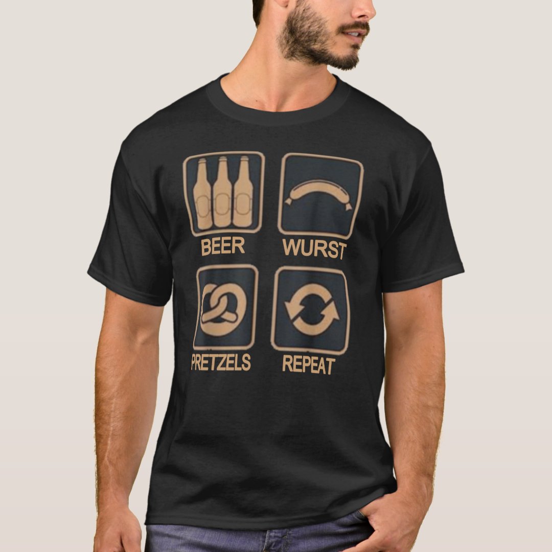 Oktoberfest Beer Wurst Pretzels Repeat Printed T-Shirt