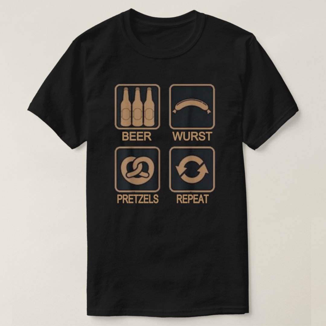 Oktoberfest Beer Wurst Pretzels Repeat Printed T-Shirt