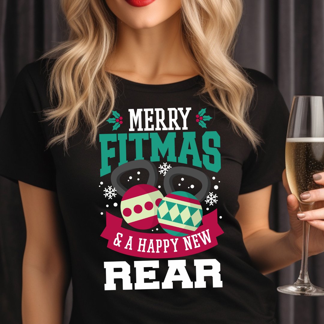Festival Merry Fitmas and Happy New Rear Funny Christmas T-Shirt