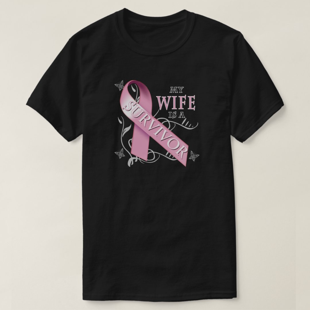 Breast Cancer Awareness My Wife Is A Survivor Printed T-Shirt