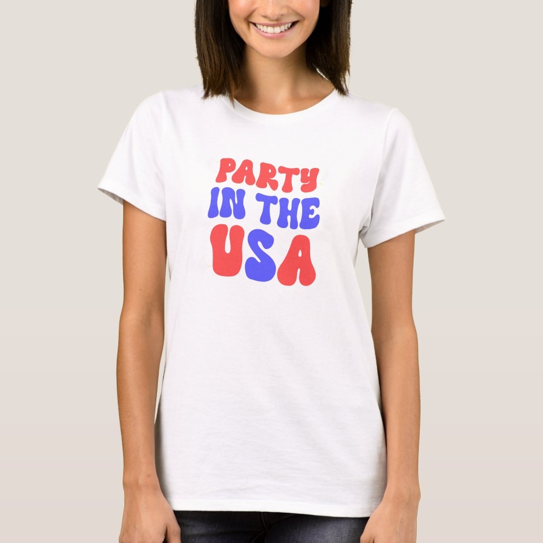 Independence Day Party In The USA Printed T-Shirt