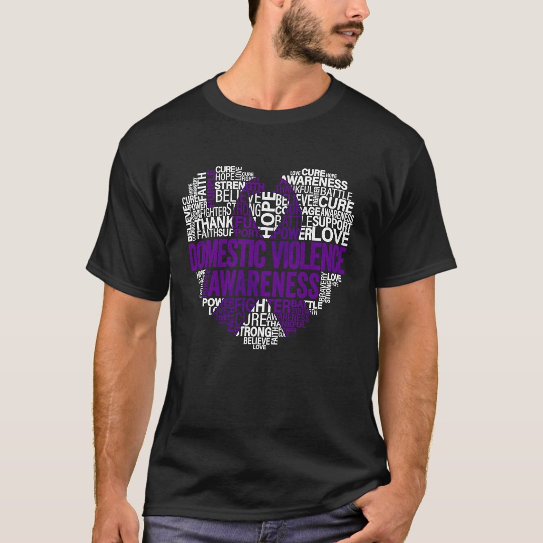 Purple Ribbon Heart Love Domestic Violence Awareness T-Shirt
