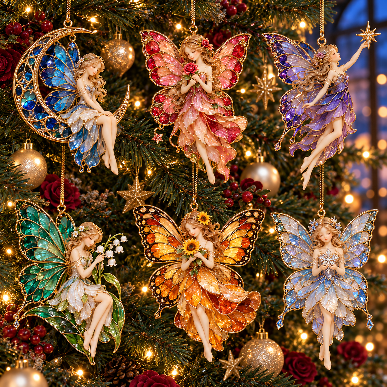 ✨ 2026 Enchanted Stained Glass Fairy Christmas Ornaments 