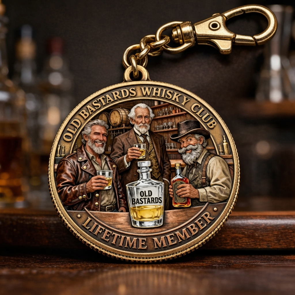 Old Bastards Whisky Club – Lifetime Member Vintage Metal Keychain