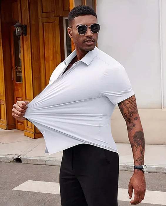 🔥Summer hot sale 49% OFF👔🔥 2-Pack Men’s Stretch Short Sleeve Dress Shirts