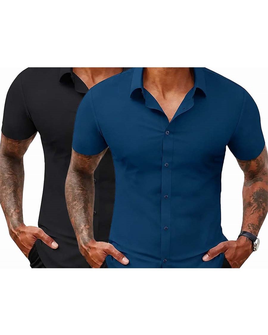 🔥Summer hot sale 49% OFF👔🔥 2-Pack Men’s Stretch Short Sleeve Dress Shirts