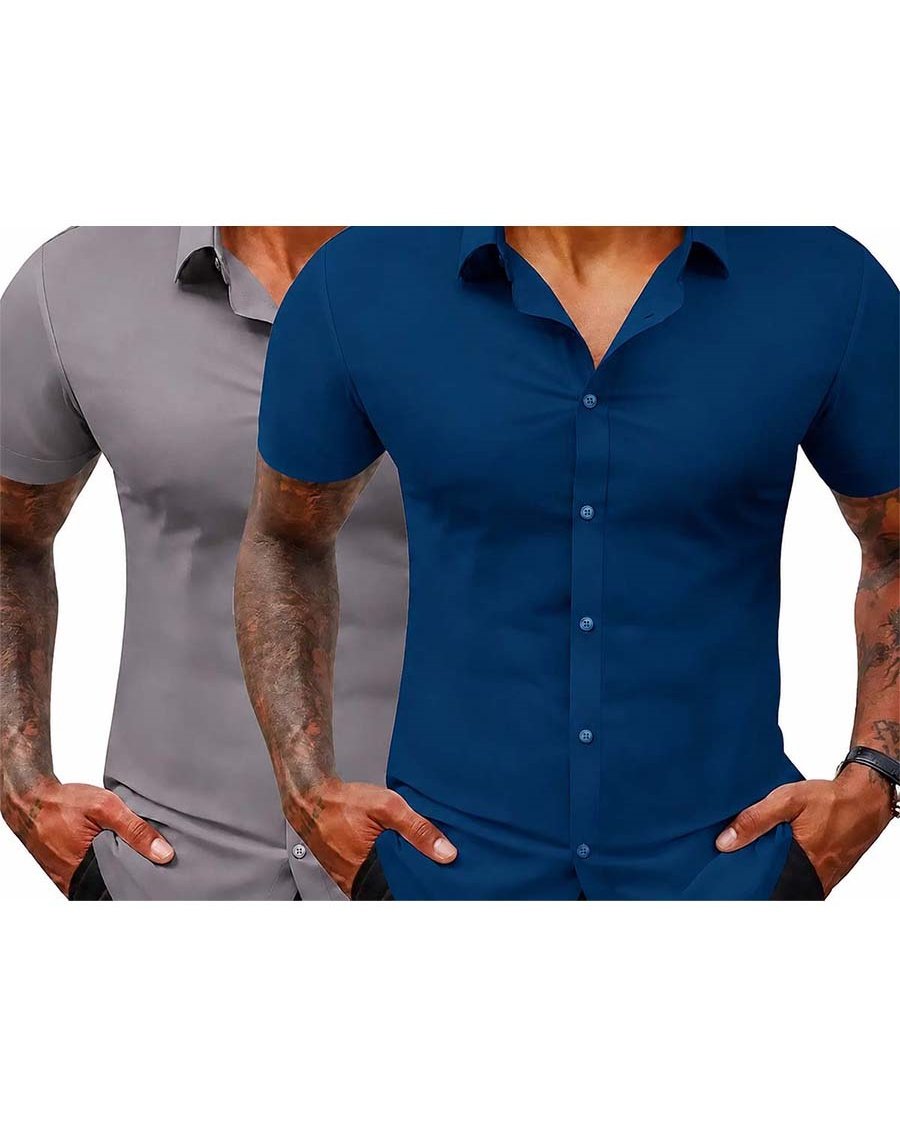 🔥Summer hot sale 49% OFF👔🔥 2-Pack Men’s Stretch Short Sleeve Dress Shirts