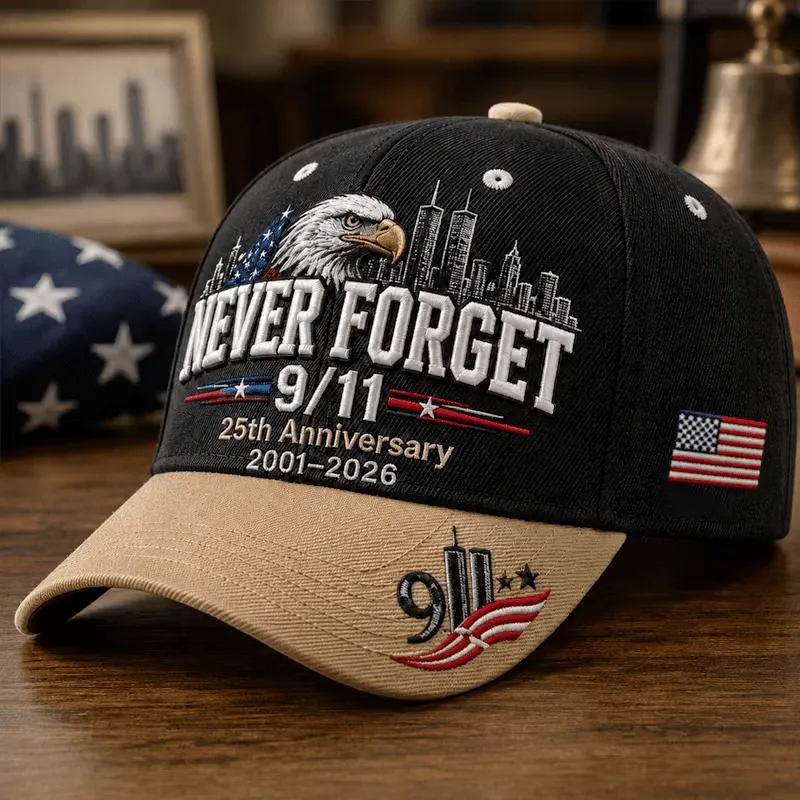 9/11 25th Anniversary We Will Never Forget Embroidered Memorial Baseball Cap