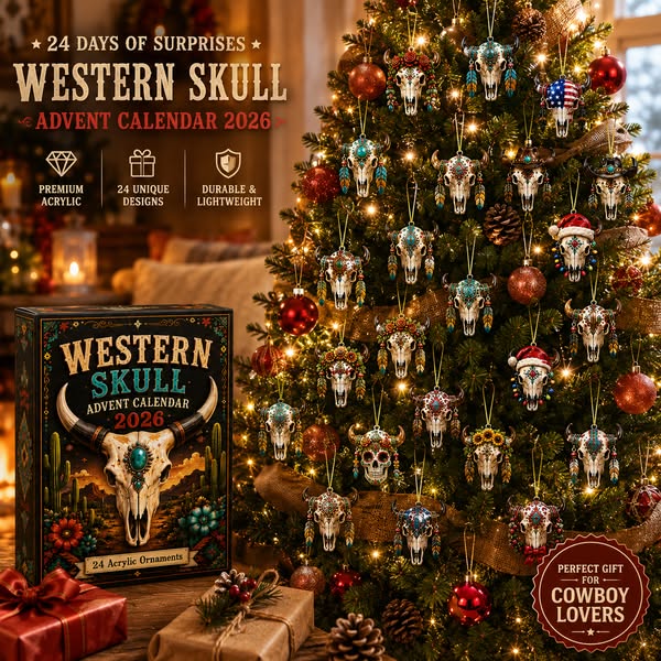 2026 Western Skull Advent Calendar – 24 Days of Unique Cowboy Christmas Ornaments