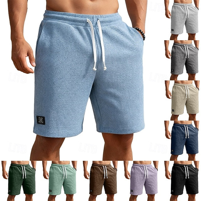 Men's Waffle Textured Shorts - Breathable & Stretchy for Beach or Daily Wear