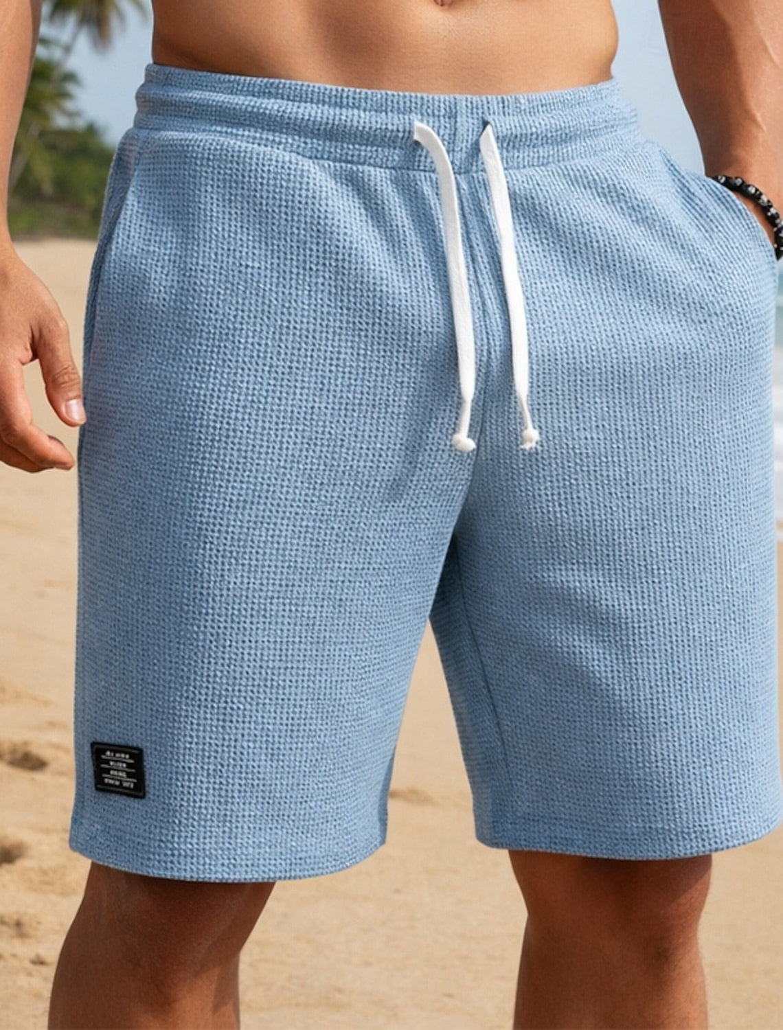 Men's Waffle Textured Shorts - Breathable & Stretchy for Beach or Daily Wear