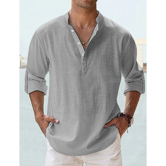 Men's Linen Shirt Popover Shirt 