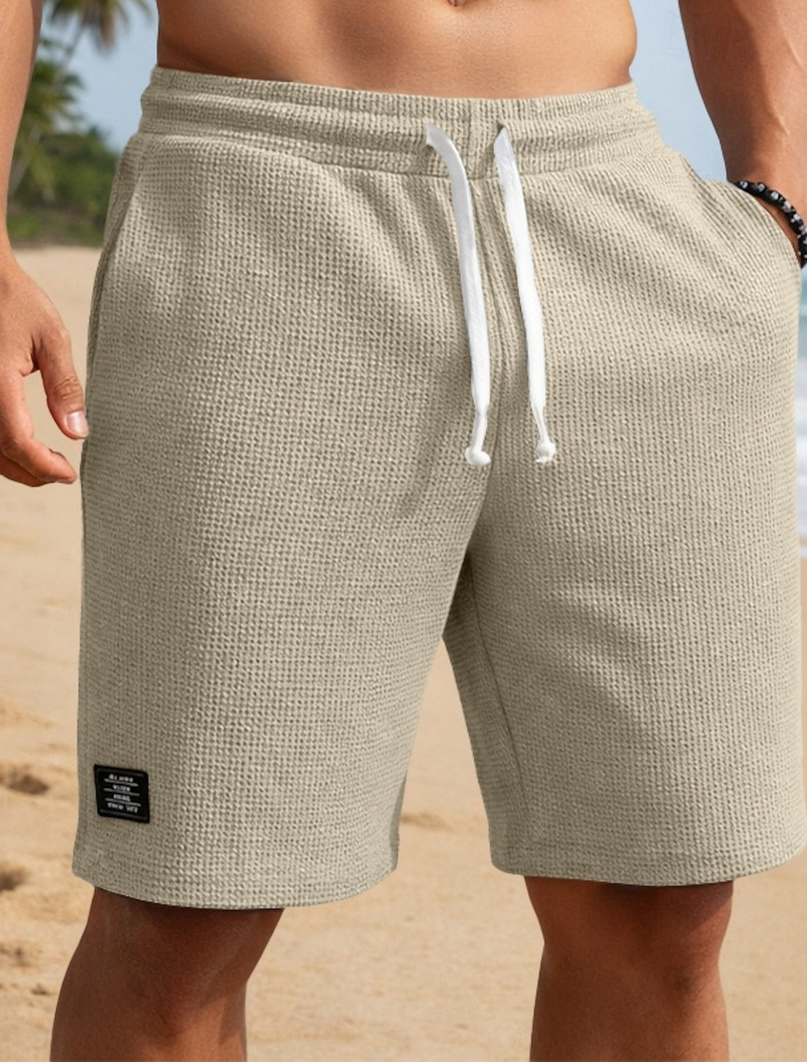 Men's Waffle Textured Shorts - Breathable & Stretchy for Beach or Daily Wear
