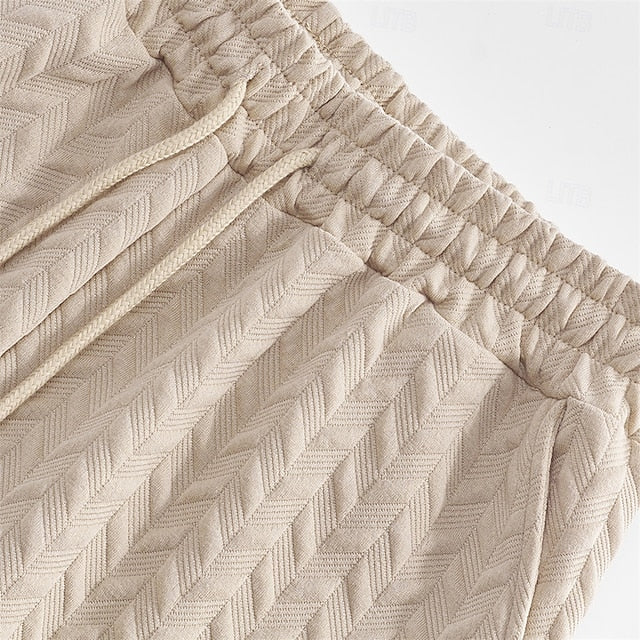 Men's Textured Jacquard Shorts — Drawstring Elastic Waist, Comfort Fit