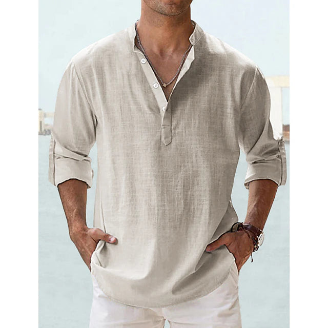 Men's Linen Shirt Popover Shirt 
