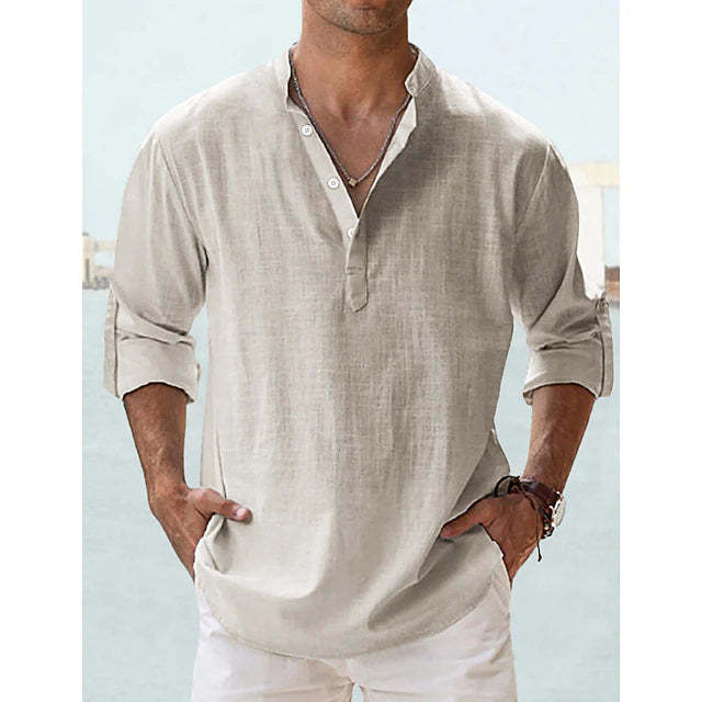 Men's Linen Shirt Popover Shirt 