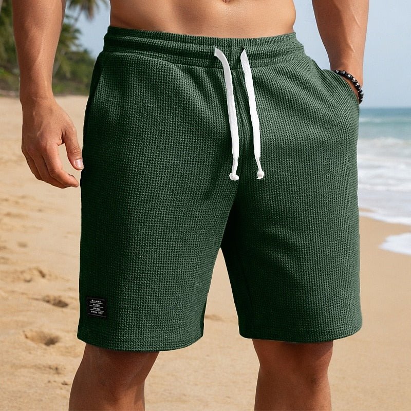 Men's Waffle Textured Shorts - Breathable & Stretchy for Beach or Daily Wear