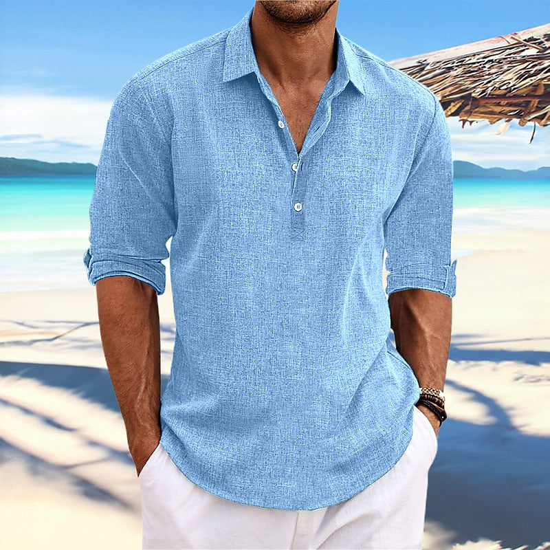 Men's Shirt Linen Shirt Summer Shirt Beach Wear Plain Vacation 