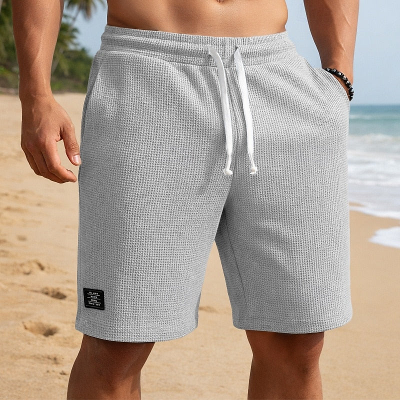 Men's Waffle Textured Shorts - Breathable & Stretchy for Beach or Daily Wear