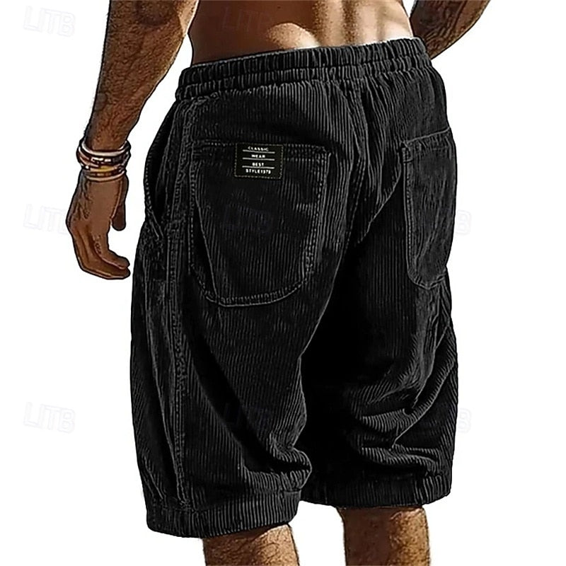 Men's Elastic Waist Corduroy Shorts 